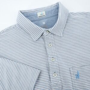 Johhnie‎ O Hangin Out Mens Blue White Stripe Polo Shirt Pocket Logo Size L